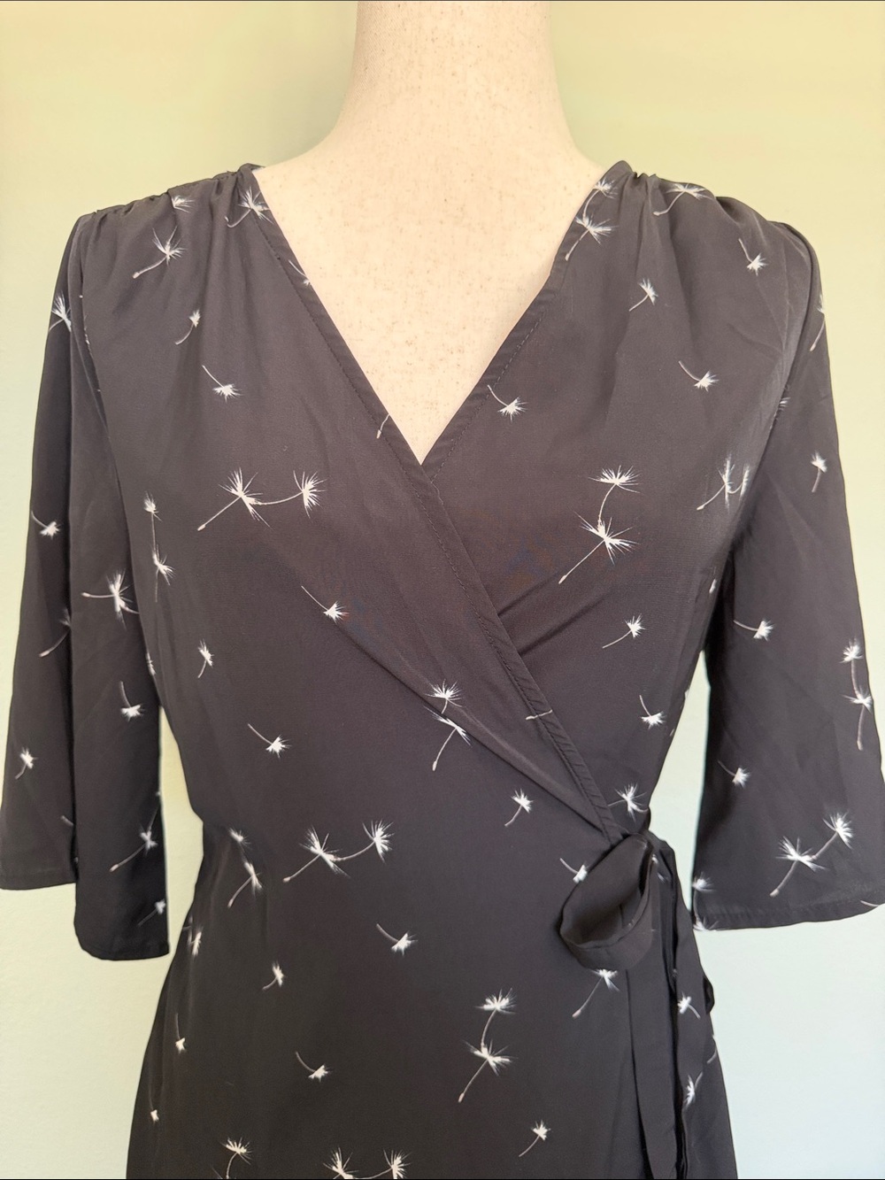 Disturbia Black Wrap Midi Dress with White Dandelion Motif - Picture 7 of 8